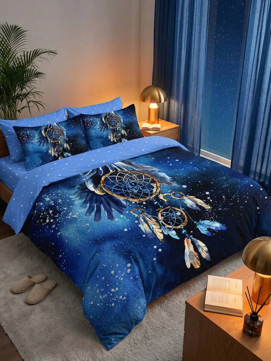 Set za posteljinu sa uzorom Dreamcatcher i zvezdanog neba  (1 jorgan-navlaka i 1/2 jastučnica)