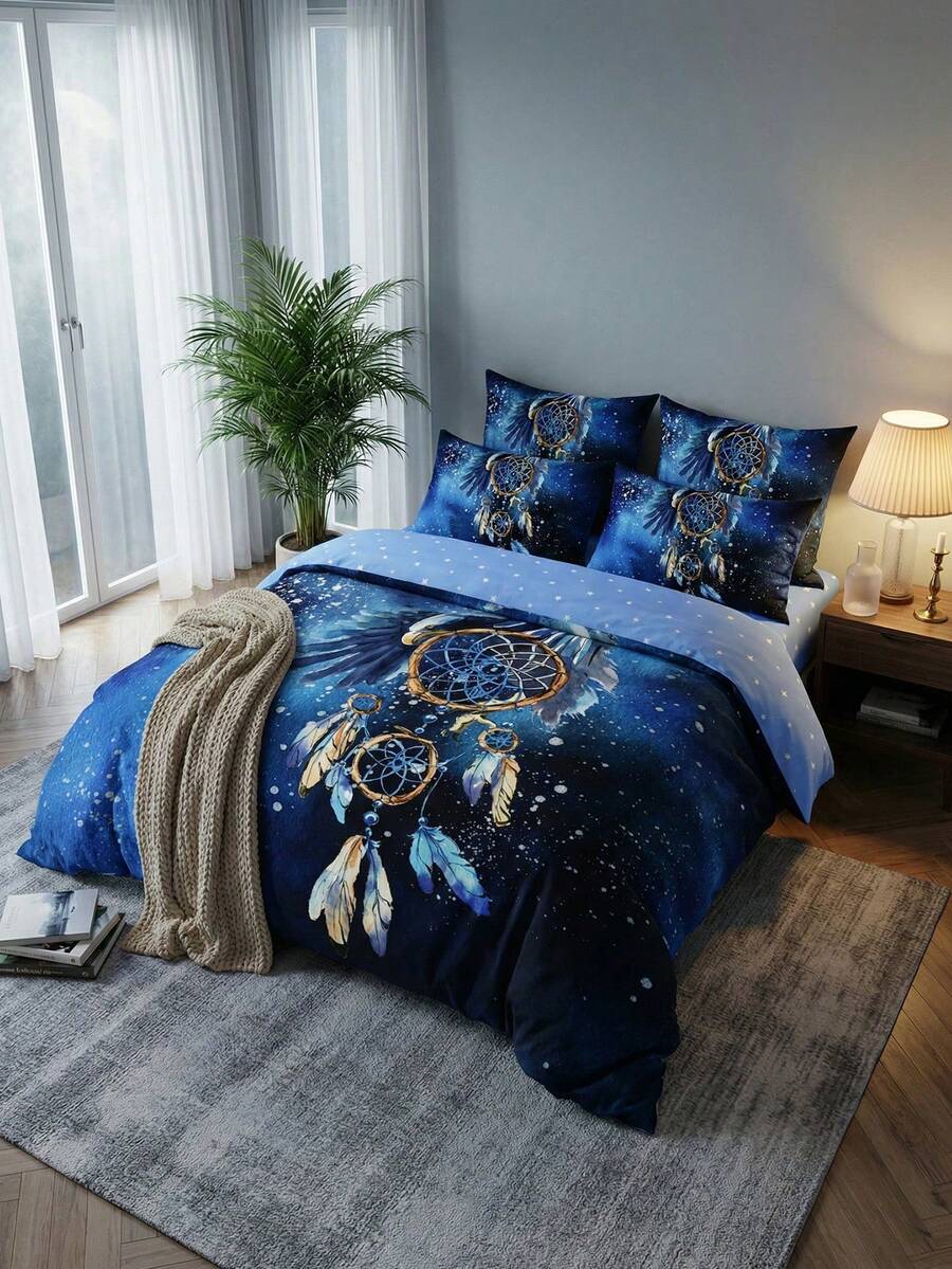 Set za posteljinu sa uzorom Dreamcatcher i zvezdanog neba  (1 jorgan-navlaka i 1/2 jastučnica)