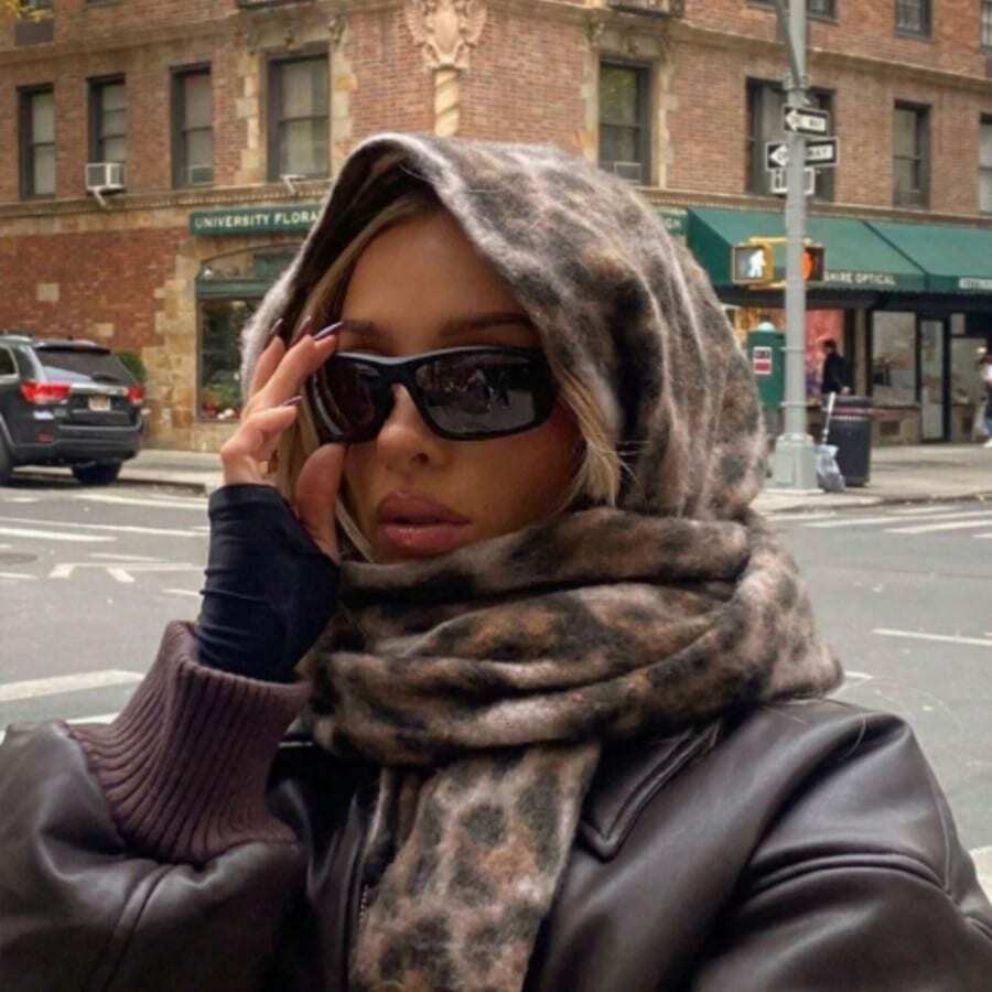 Ženski šal od debelog vunenog flisa, leopard print