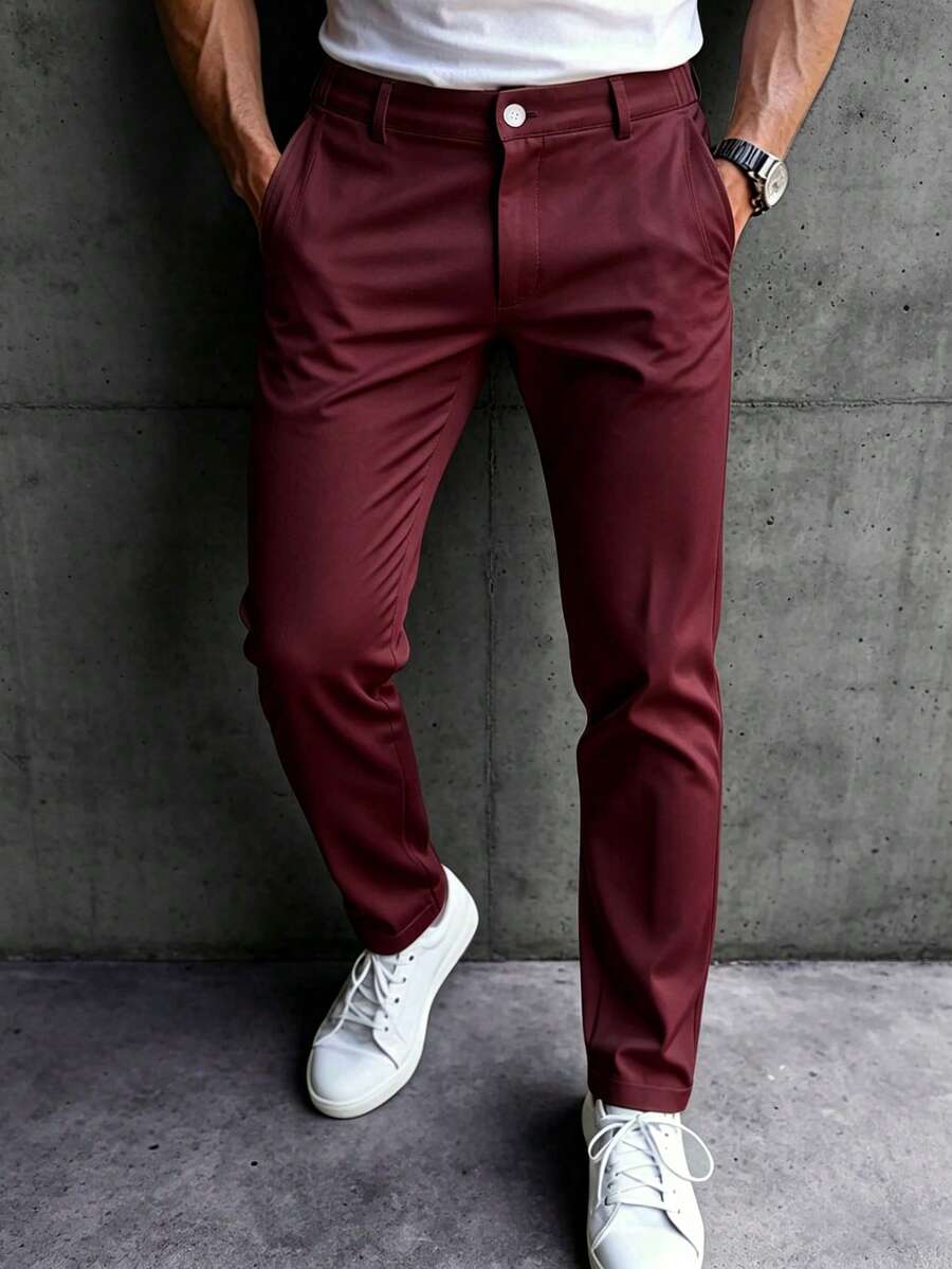 Muške ležerne pantalone za posao jednobojne sa kosim džepovima