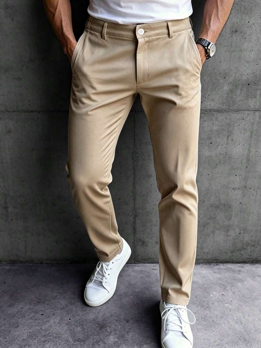 Muške ležerne pantalone za posao jednobojne sa kosim džepovima
