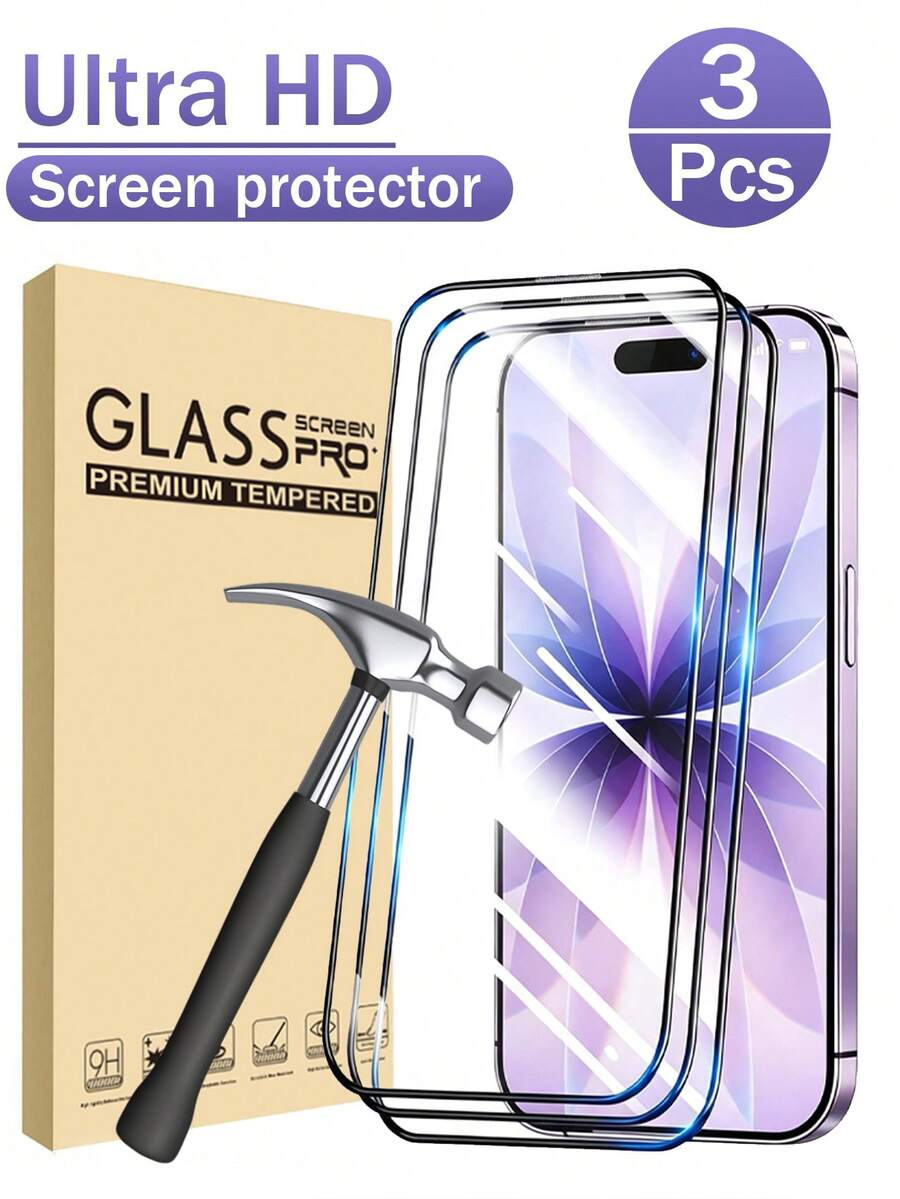 Pakovanje od 3 ultra izdržljiva HD kaljena stakla za zaštitu celog ekrana, kompatibilna sa iPhone 18 Pro/18 Pro Max/17/17Pro/17Air/17Pro Max, 16/16Pro/16Plus/16Pro Max, 15/15Plus/15Pro/15Pro Max, 14/14Plus/14Pro/14Pro Max/13/13Pro/13Pro Max/12/11/11Pro/11