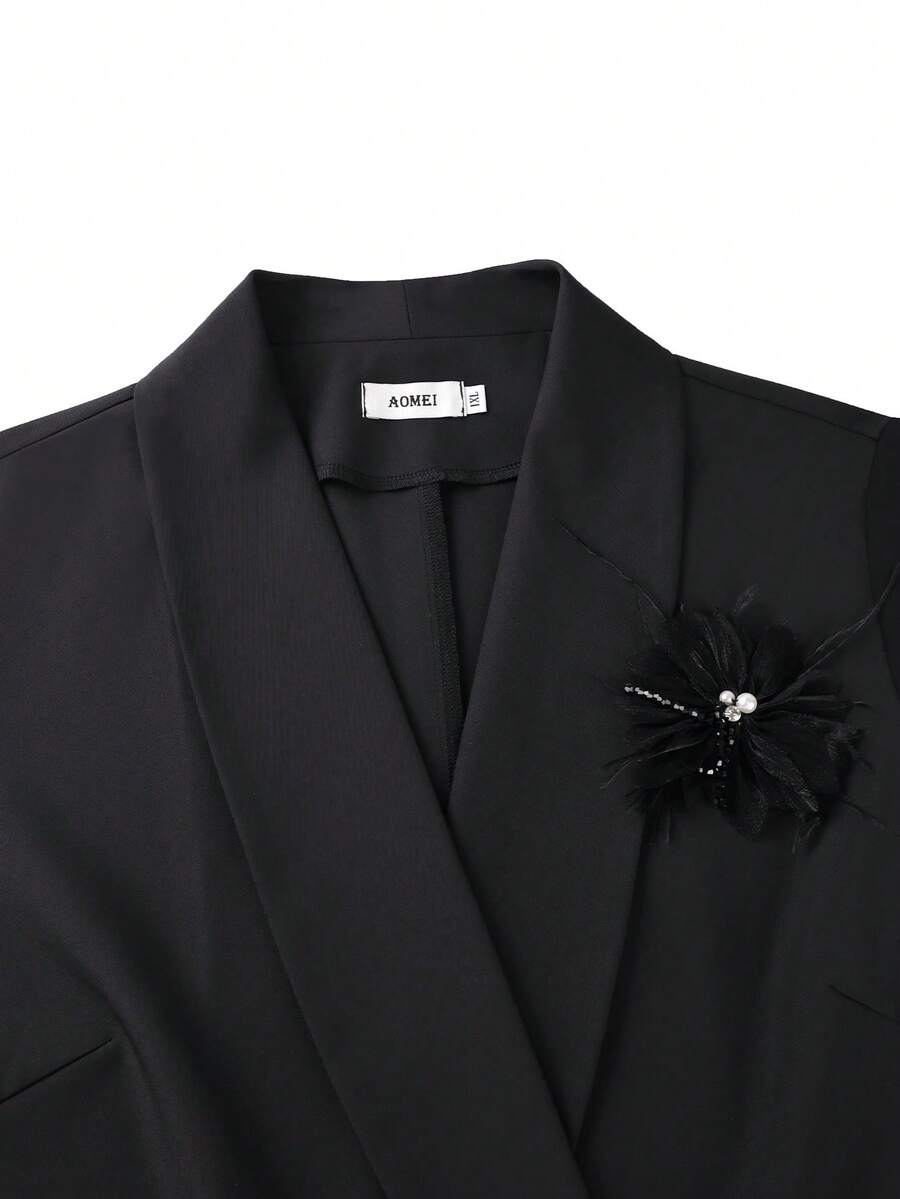 Elegantni klasični ženski blejzer plus size, crni, poslovno-ležerni top