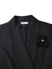 Elegantni klasični ženski blejzer plus size, crni, poslovno-ležerni top