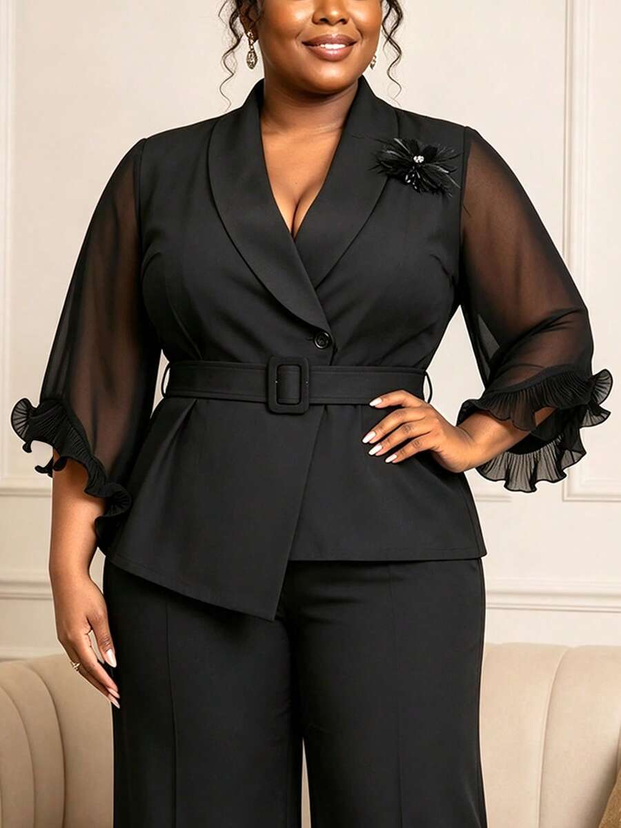Elegantni klasični ženski blejzer plus size, crni, poslovno-ležerni top