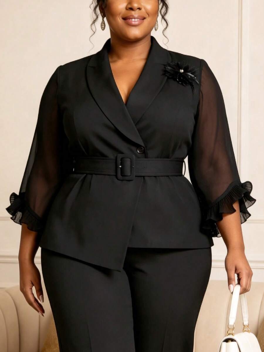 Elegantni klasični ženski blejzer plus size, crni, poslovno-ležerni top