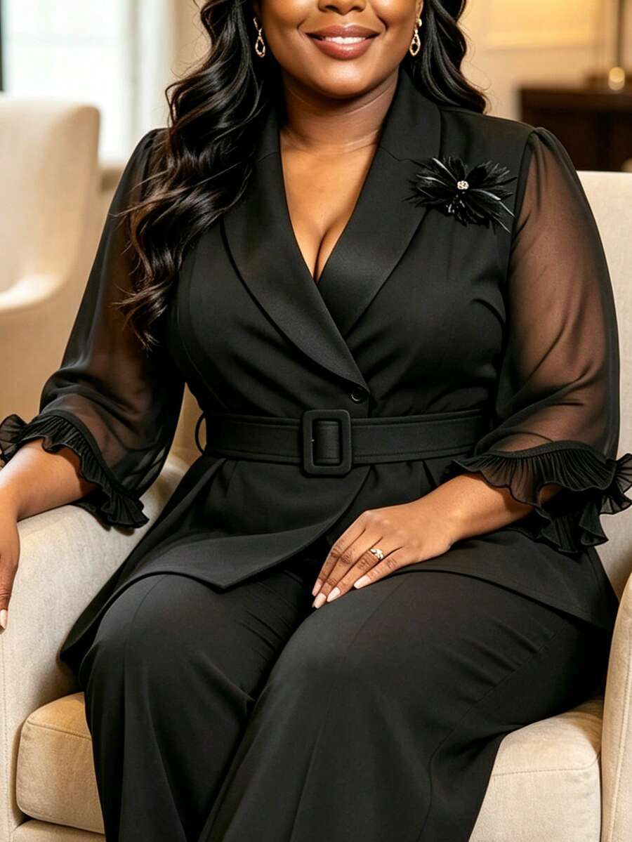 Elegantni klasični ženski blejzer plus size, crni, poslovno-ležerni top