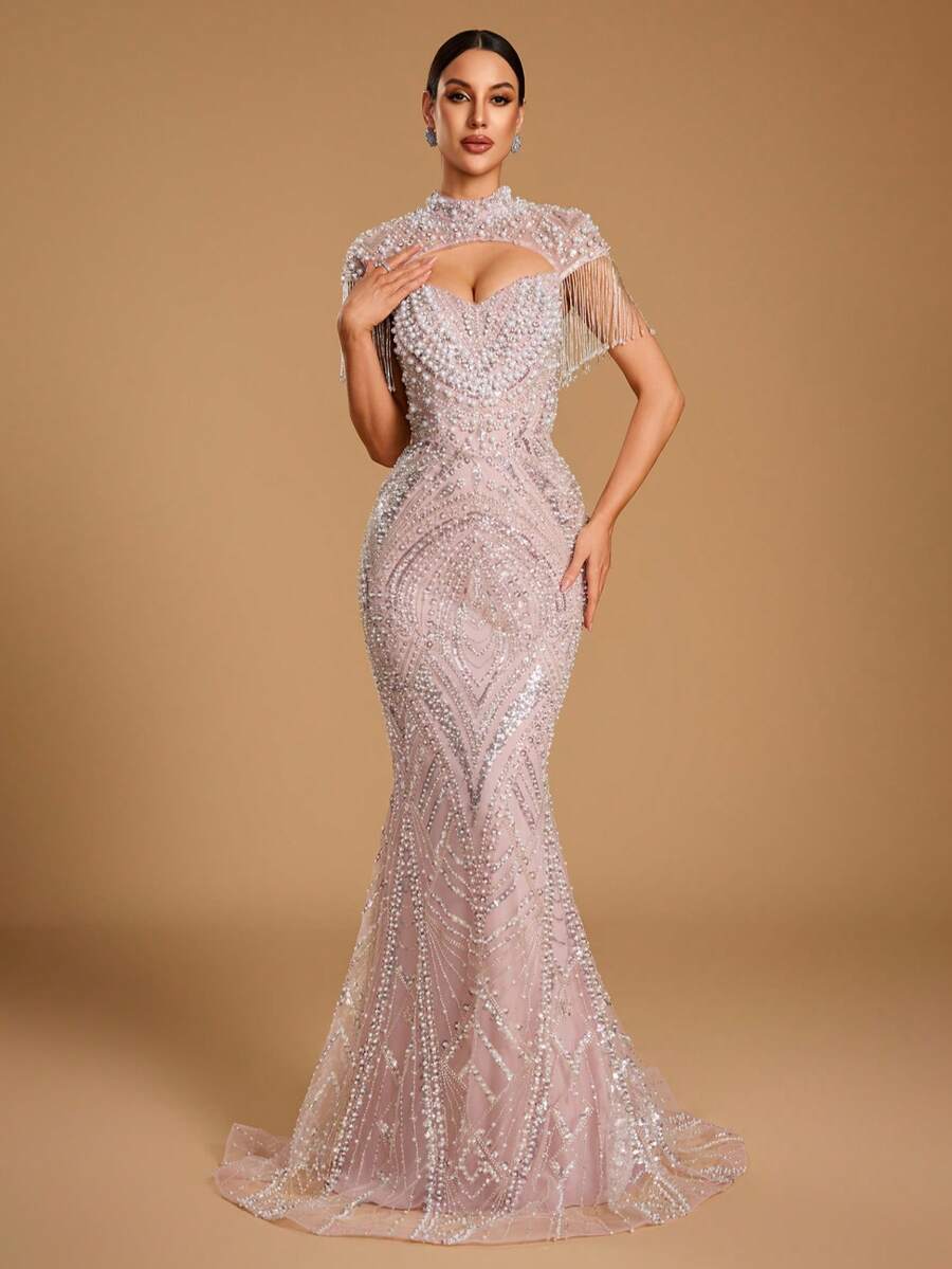 Elegantna duga ženska haljina kroja sirena, sa srcastim izrezom