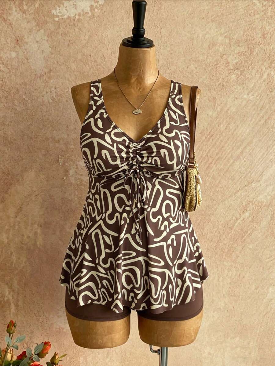 Plus size tankini top sa nabranim strukom na vezivanje