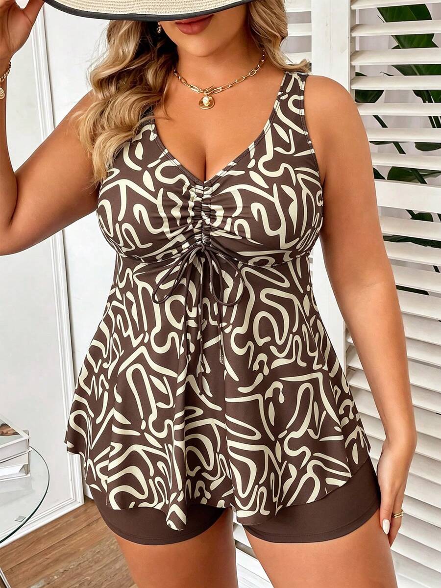 Plus size tankini top sa nabranim strukom na vezivanje