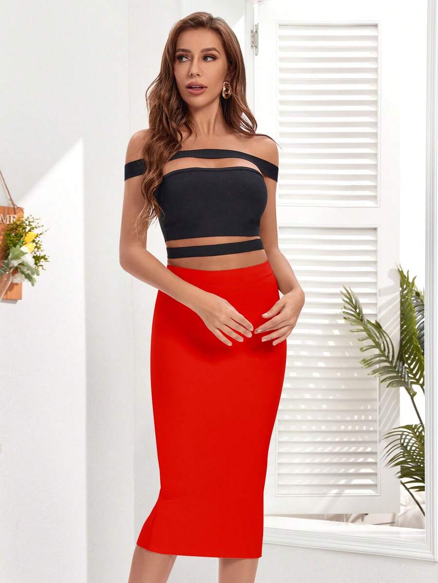 Ženska elegantna uska suknja srednje dužine