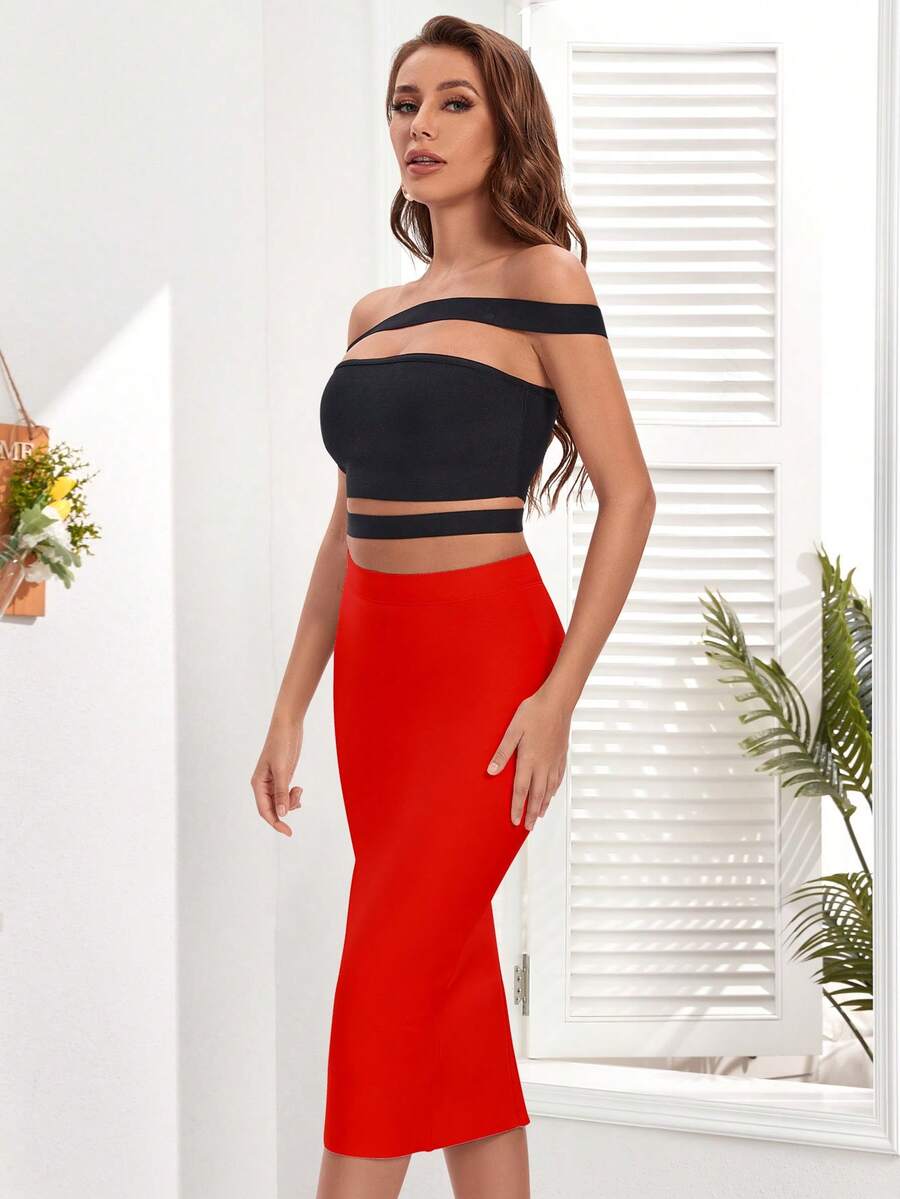 Ženska elegantna uska suknja srednje dužine