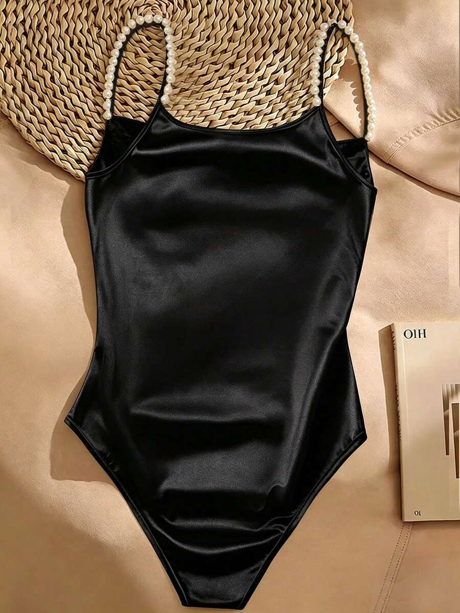 Ženski elegantni bodi sa dekoracijom od veštačkih bisera