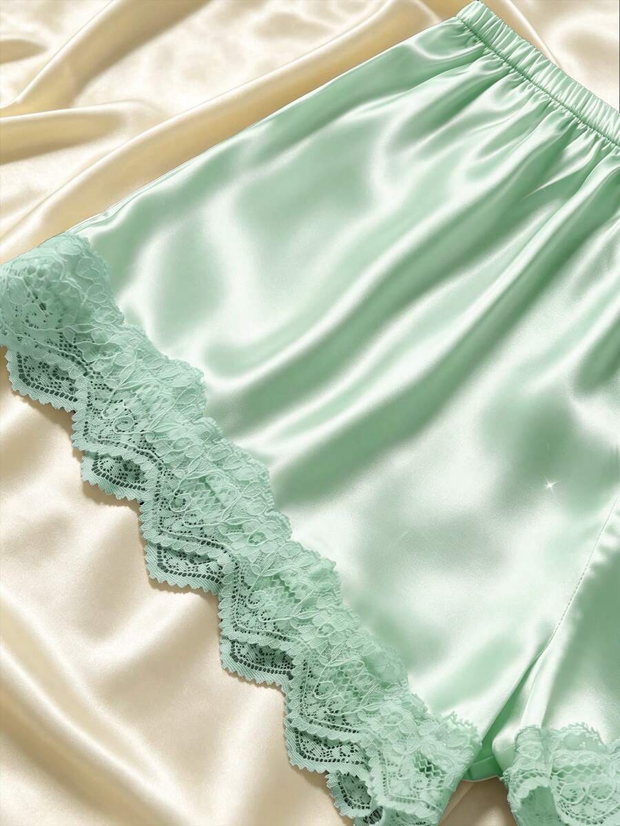 Ženski elegantni set za spavanje  od jednobojnog satena i čipke