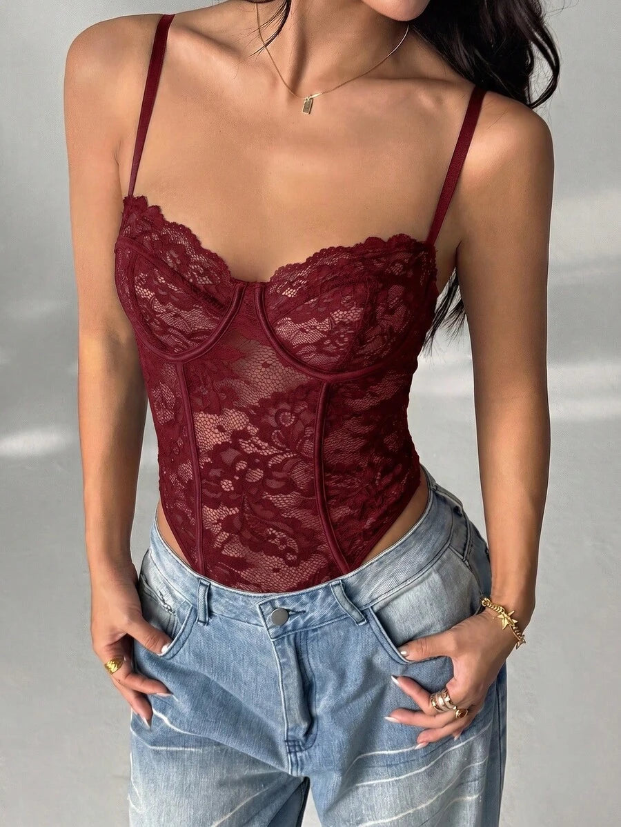 Prozirni čipkani top na bretele,  elegantan