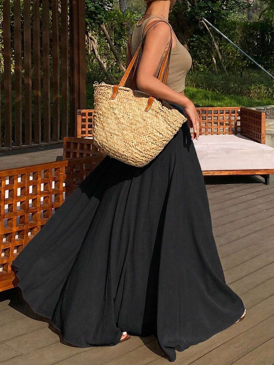 Ženska duga suknja u kišobran kroju, široka, jednobojna, elegantna