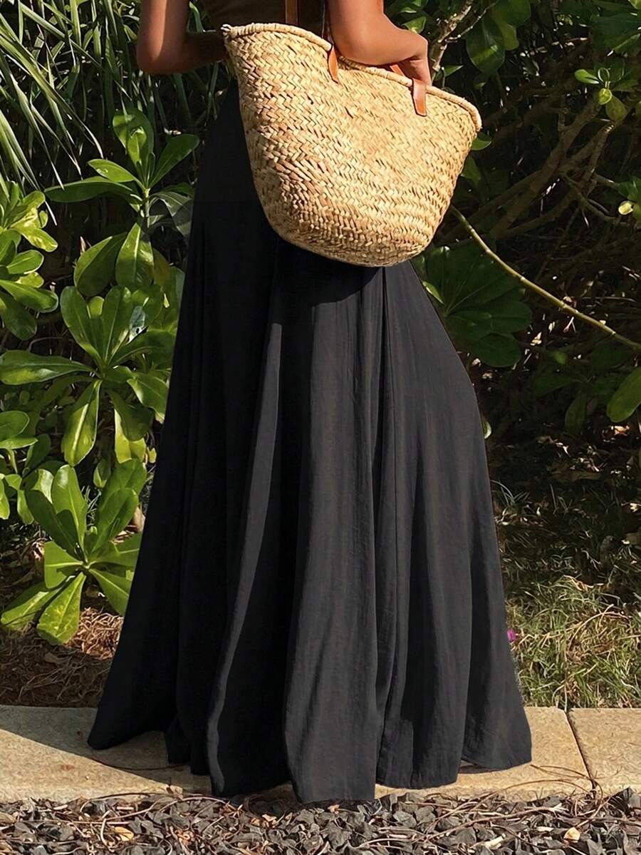 Ženska duga suknja u kišobran kroju, široka, jednobojna, elegantna