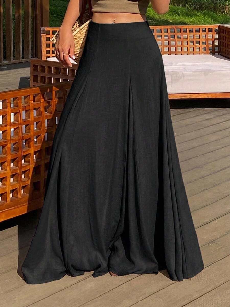 Ženska duga suknja u kišobran kroju, široka, jednobojna, elegantna