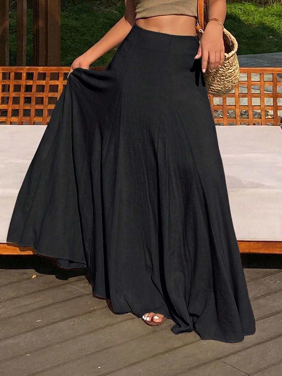 Ženska duga suknja u kišobran kroju, široka, jednobojna, elegantna
