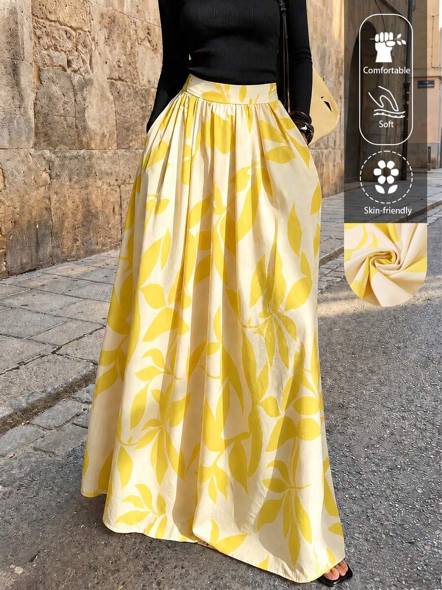 Ženska suknja sa cvetnim printom, visokog struka, A-kroj