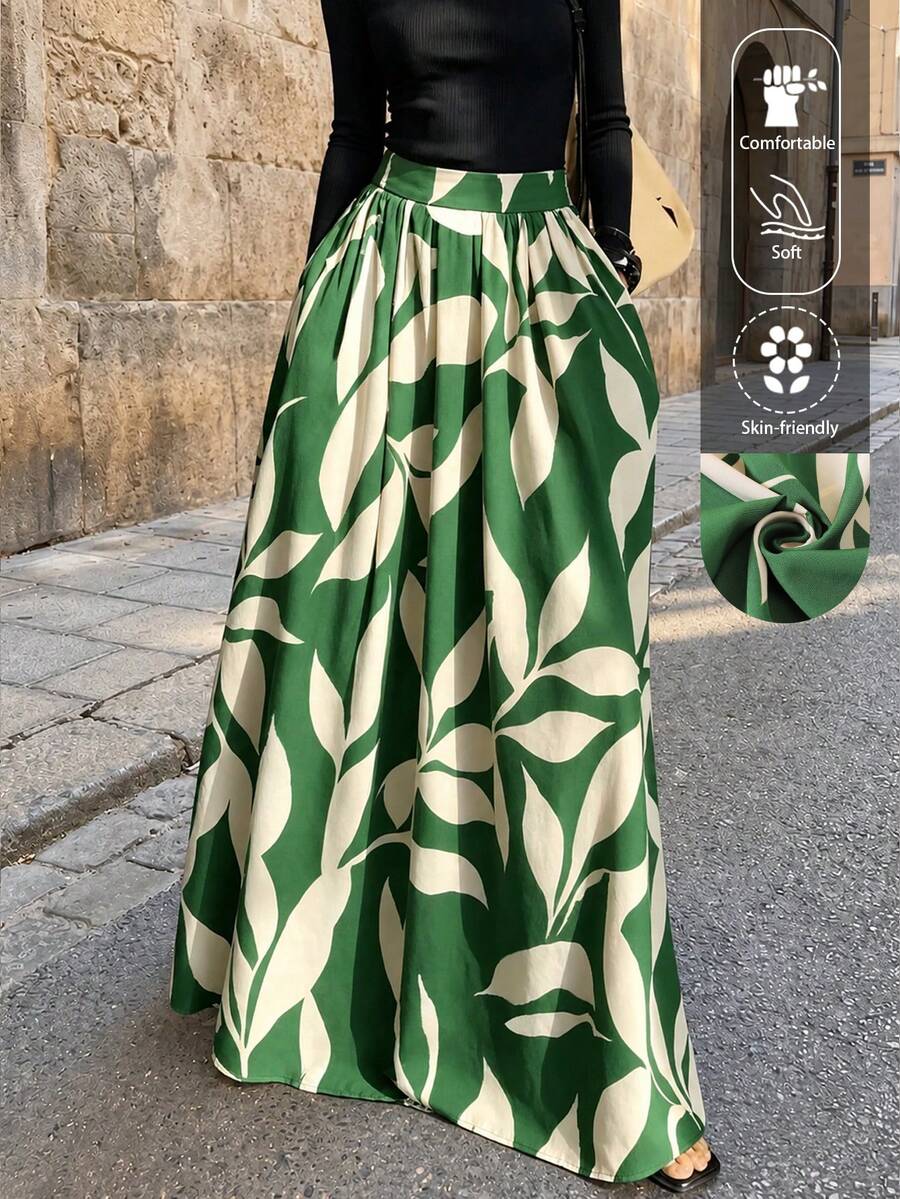 Ženska suknja sa cvetnim printom, visokog struka, A-kroj