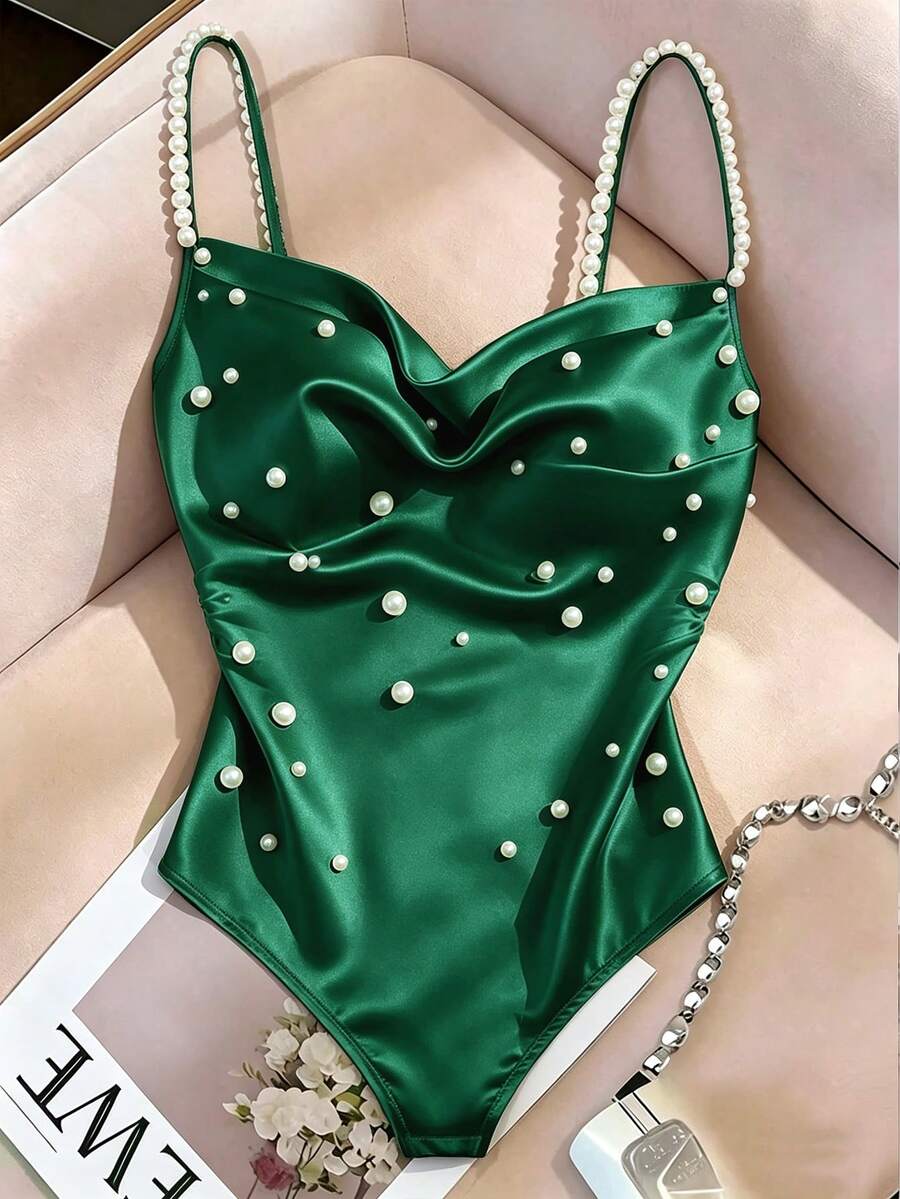Ženski elegantni bodi sa dekoracijom od veštačkih bisera