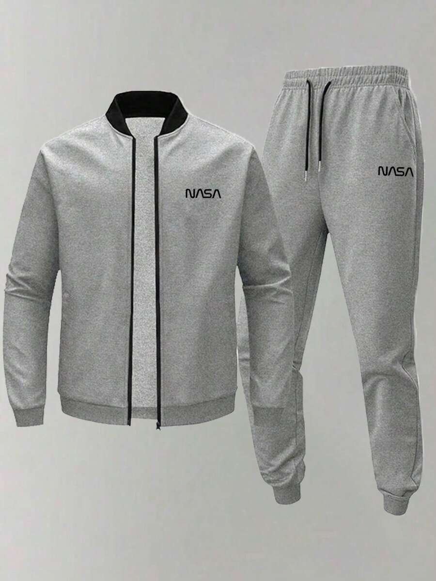 Muški jesenji/zimski komplet sa jaknom dugih rukava sa printom i suženim pantalonama sa pertlom u struku