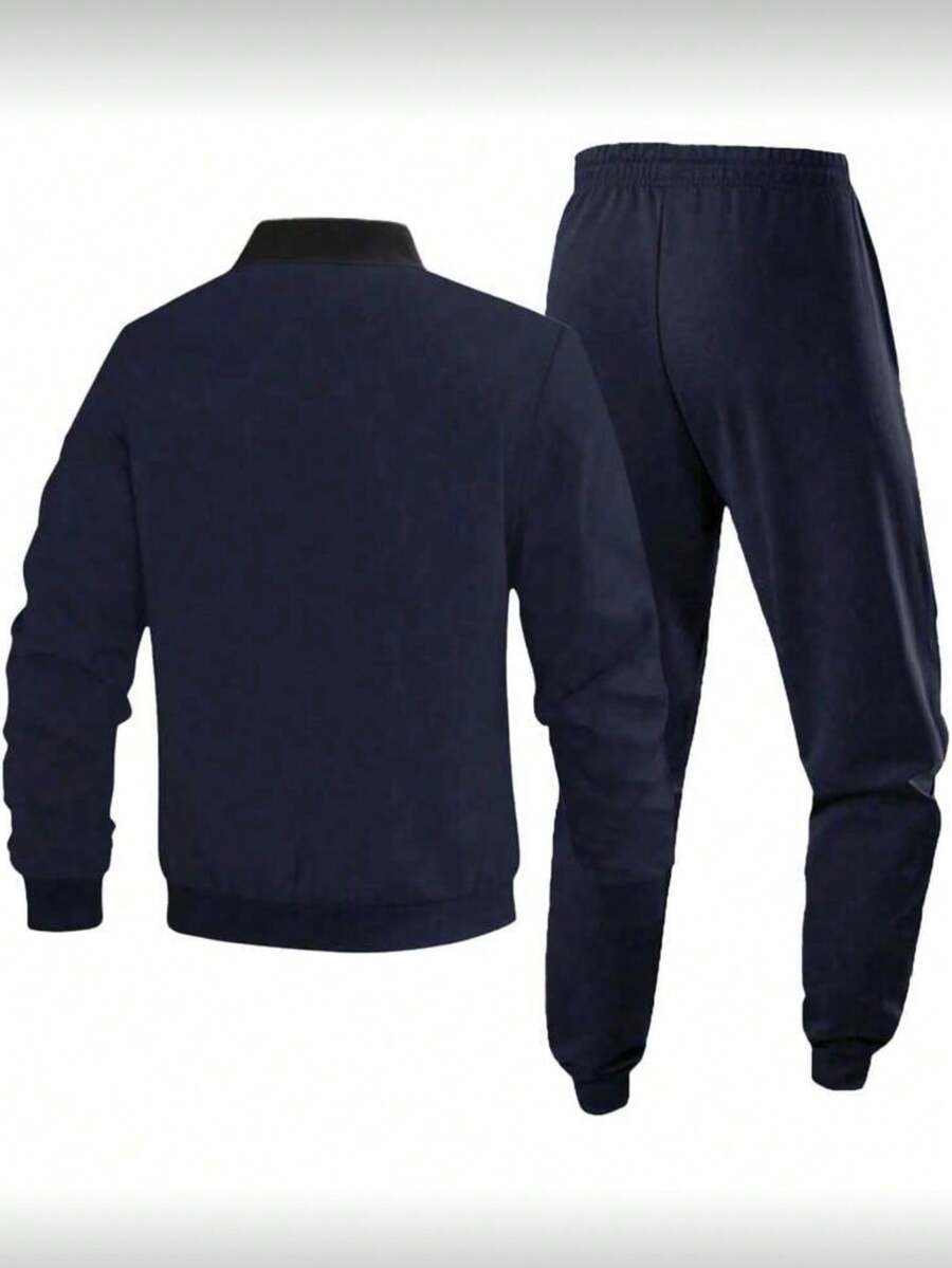 Muški jesenji/zimski komplet sa jaknom dugih rukava sa printom i suženim pantalonama sa pertlom u struku