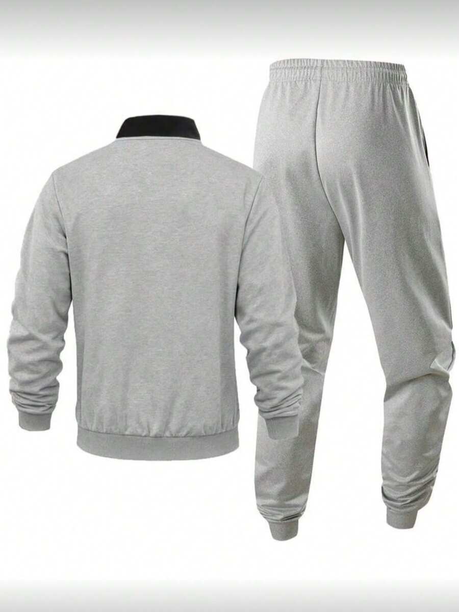 Muški jesenji/zimski komplet sa jaknom dugih rukava sa printom i suženim pantalonama sa pertlom u struku