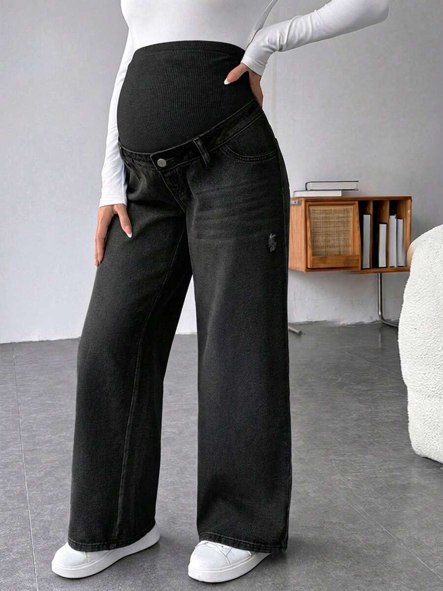 Trudničke farmerke, ležerne široke ravnih nogavica