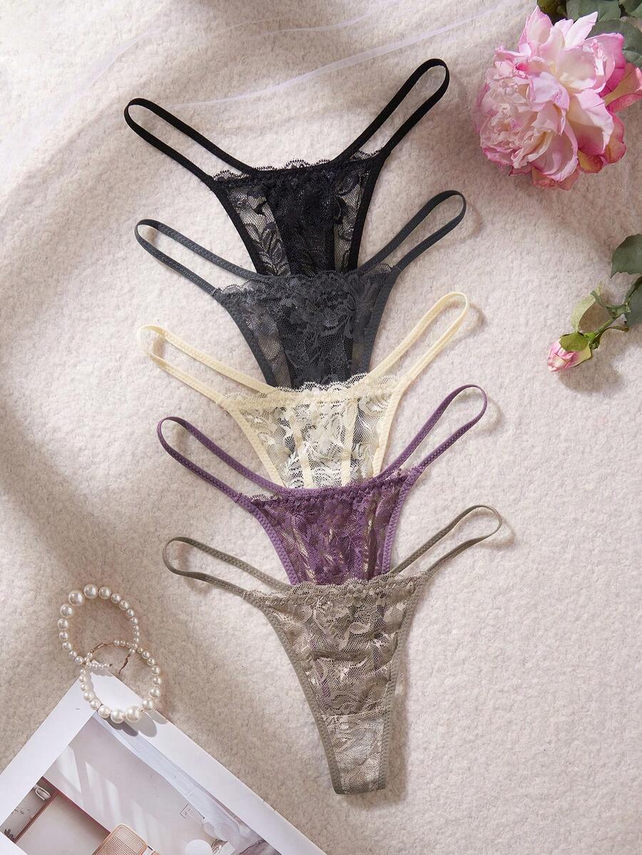 5 kom/pakovanje seksi ženske gaćice G-string od čipke, prozračne i udobne