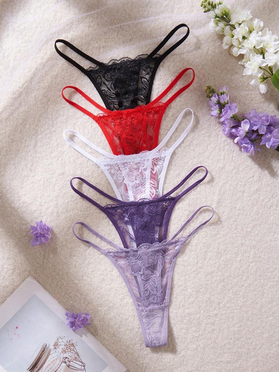 5 kom/pakovanje seksi ženske gaćice G-string od čipke, prozračne i udobne