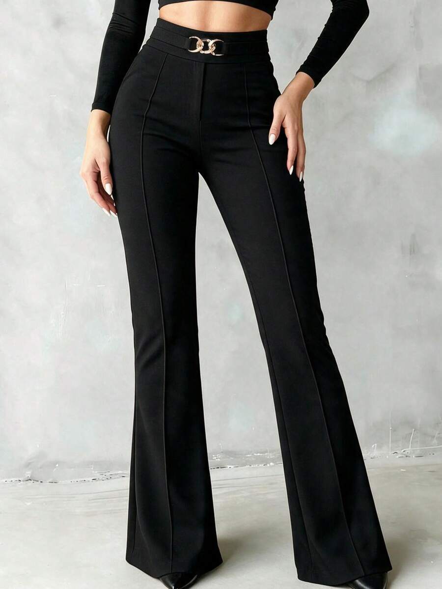 Ženske jednobojne pantalone sa visokim strukom