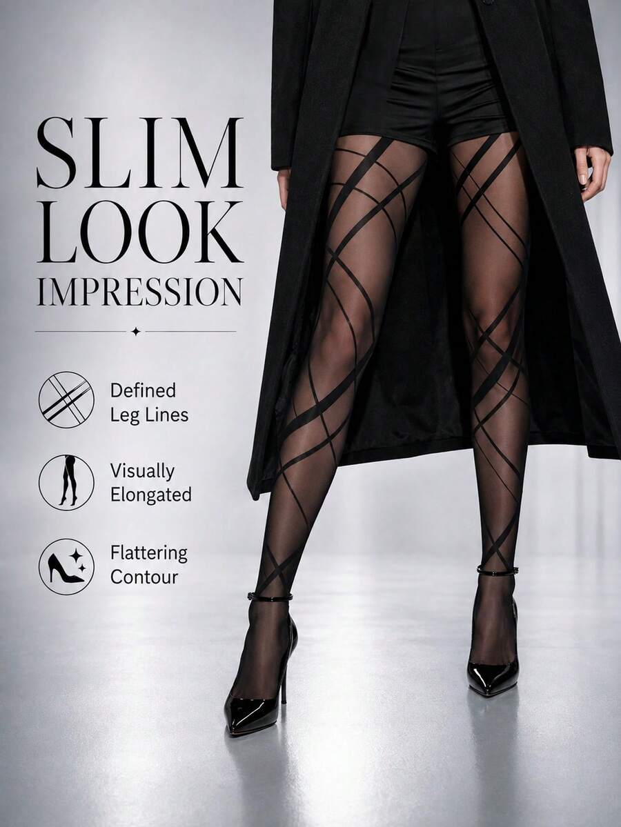 1 par crnih elastičnih čarapa sa printom dijamanta, plus size