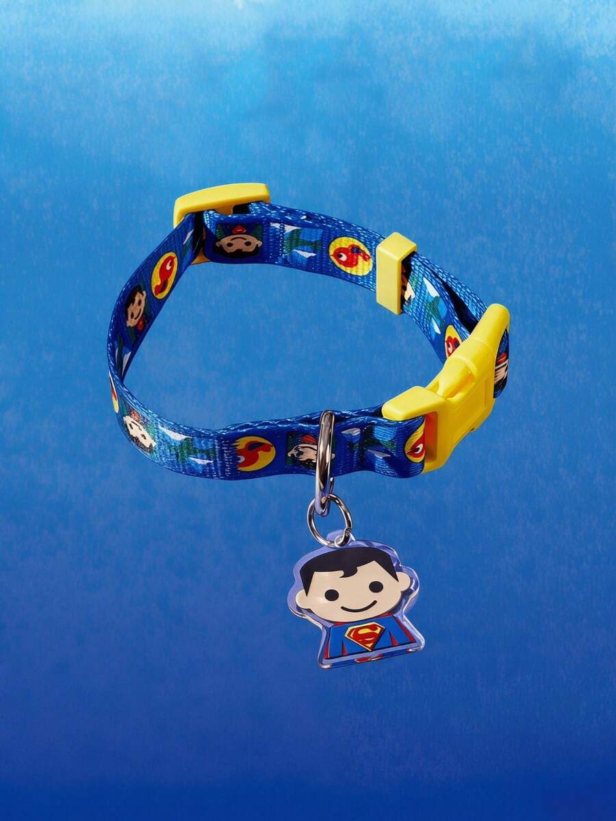 SUPERMAN štampana ogrlica za pse , izdržljiva, crveno-plavo-žuta, sa kopčom, podesiva i udobna, za male i srednje pse