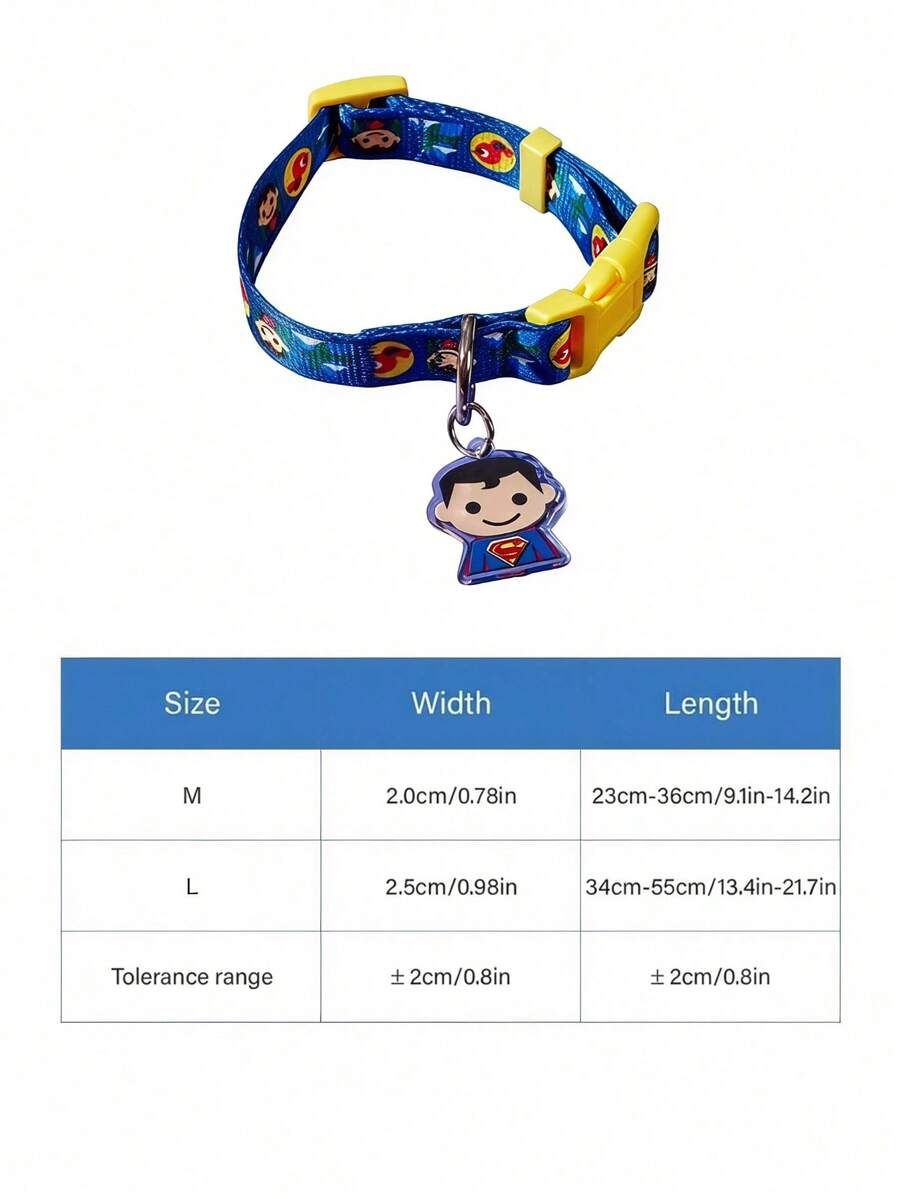 SUPERMAN štampana ogrlica za pse , izdržljiva, crveno-plavo-žuta, sa kopčom, podesiva i udobna, za male i srednje pse