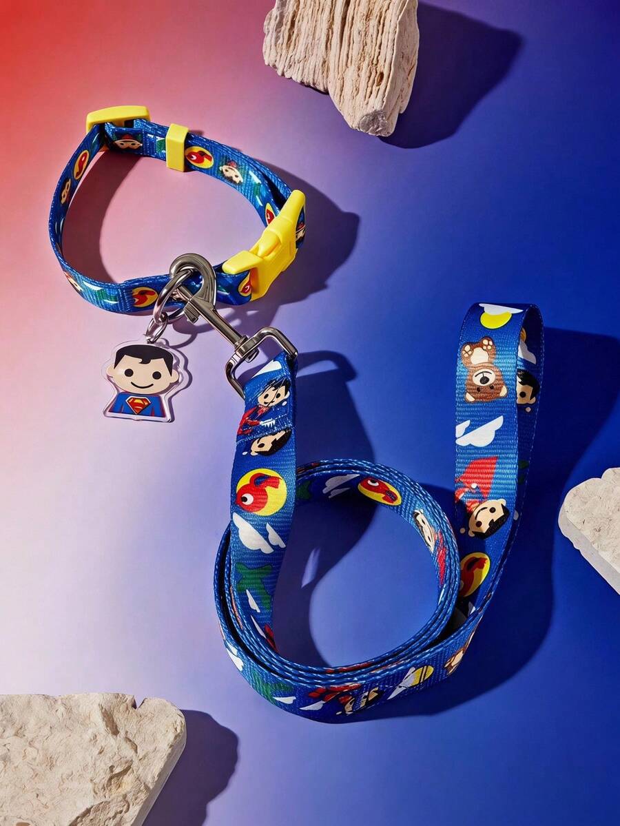 SUPERMAN štampana ogrlica za pse , izdržljiva, crveno-plavo-žuta, sa kopčom, podesiva i udobna, za male i srednje pse
