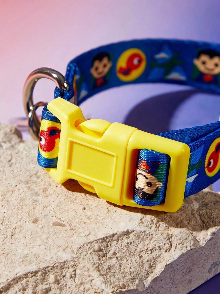 SUPERMAN štampana ogrlica za pse , izdržljiva, crveno-plavo-žuta, sa kopčom, podesiva i udobna, za male i srednje pse