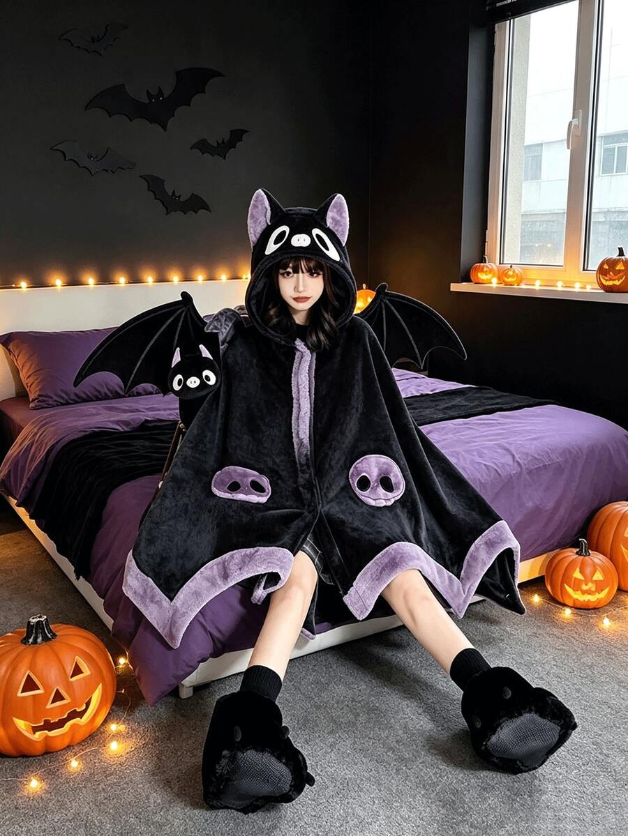 Smešni bademantil slepog miša, Halloween bademantil malog đavola, mekan i udoban