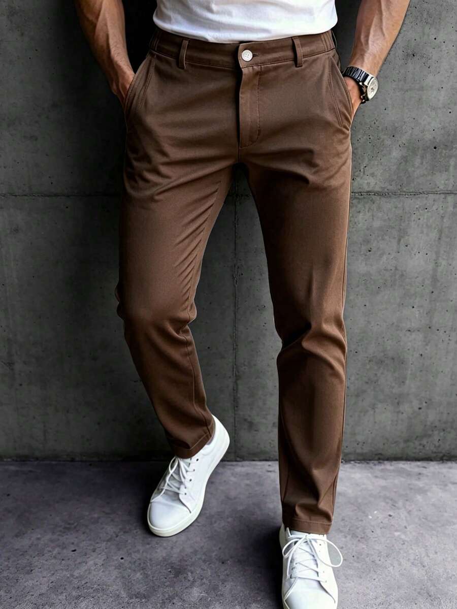 Muške ležerne pantalone za posao jednobojne sa kosim džepovima