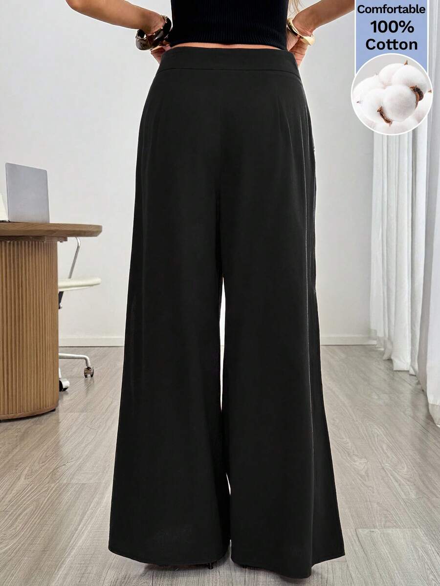 Easowa Ženske jednobojne široke pantalone sa razrezom, za ležerno nošenje i posao