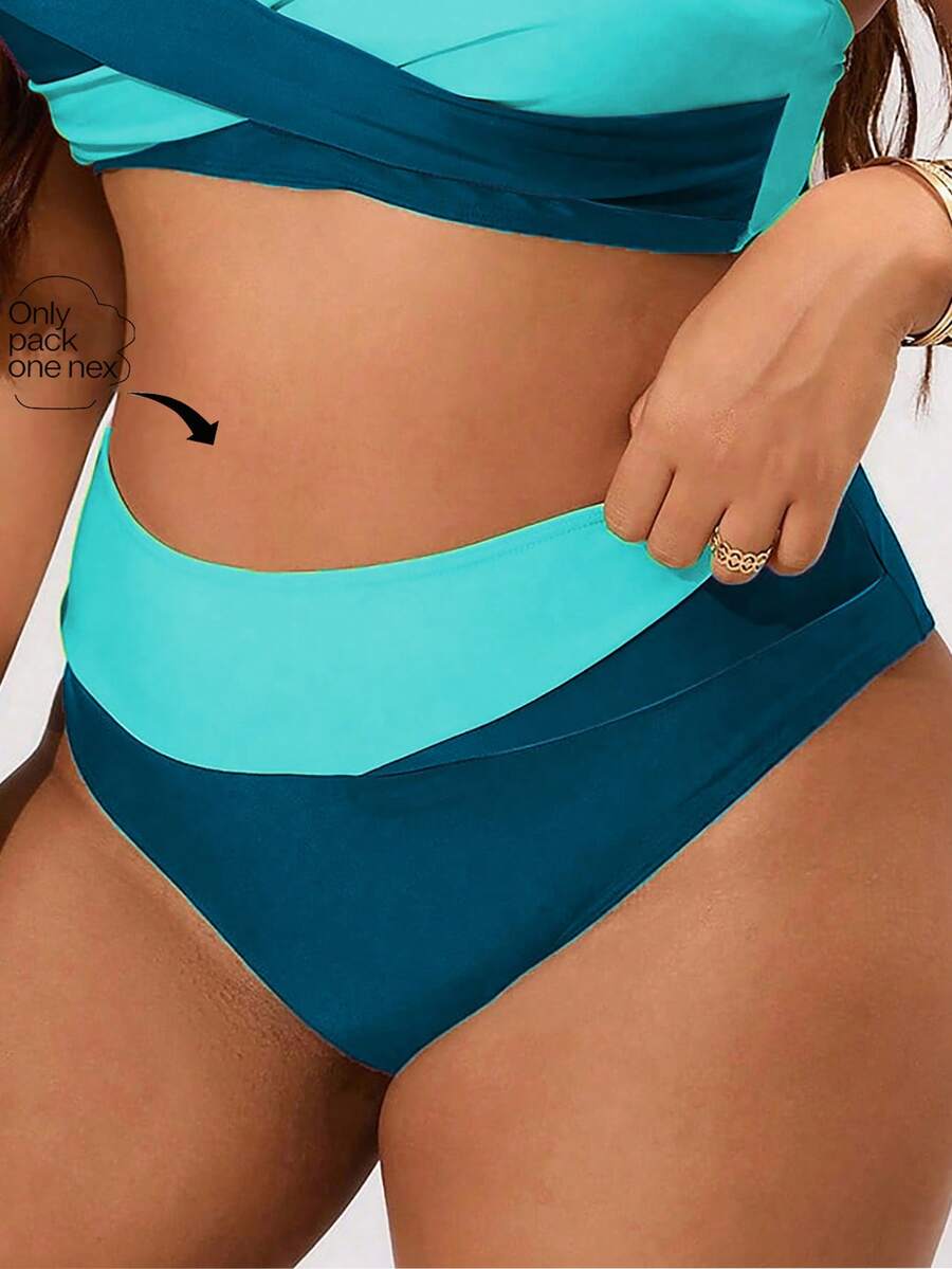Ženske plus size višebojne patchwork donje gaćice za bikini visokog struka