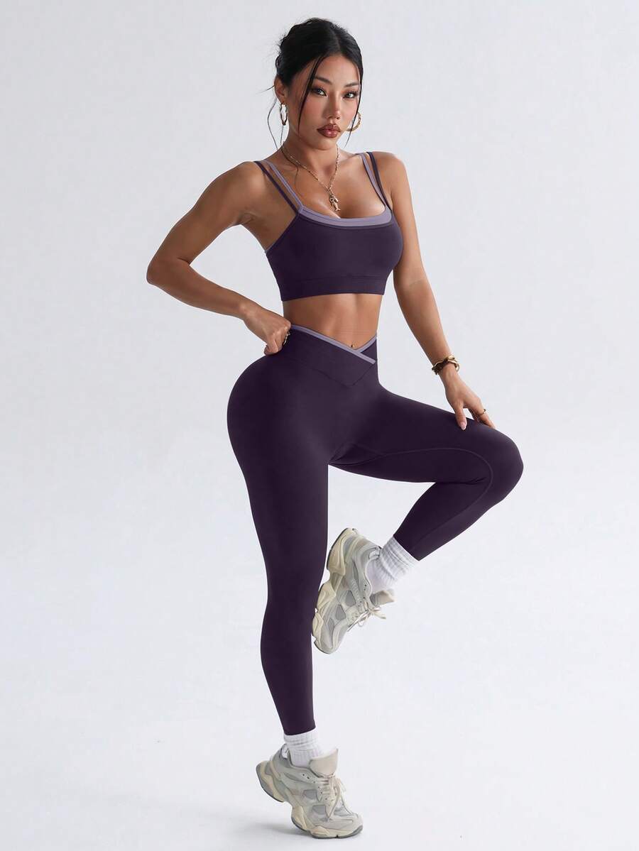Bešavni ženski set za fitnes i svaki dan, visoko elastičan, sportski, sa efektom zatezanja struka i podizanja zadnjice