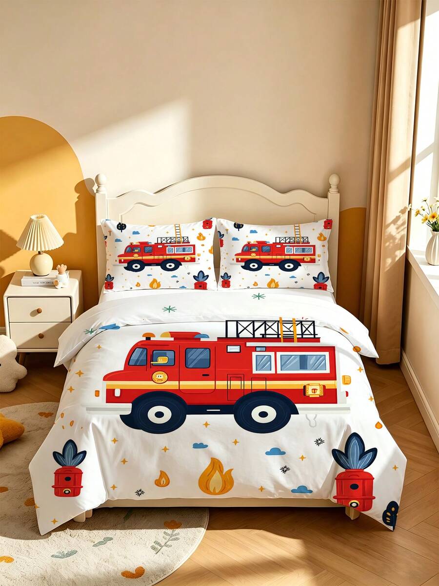 Set za posteljinu sa jorganom  plavi print Monster Truck