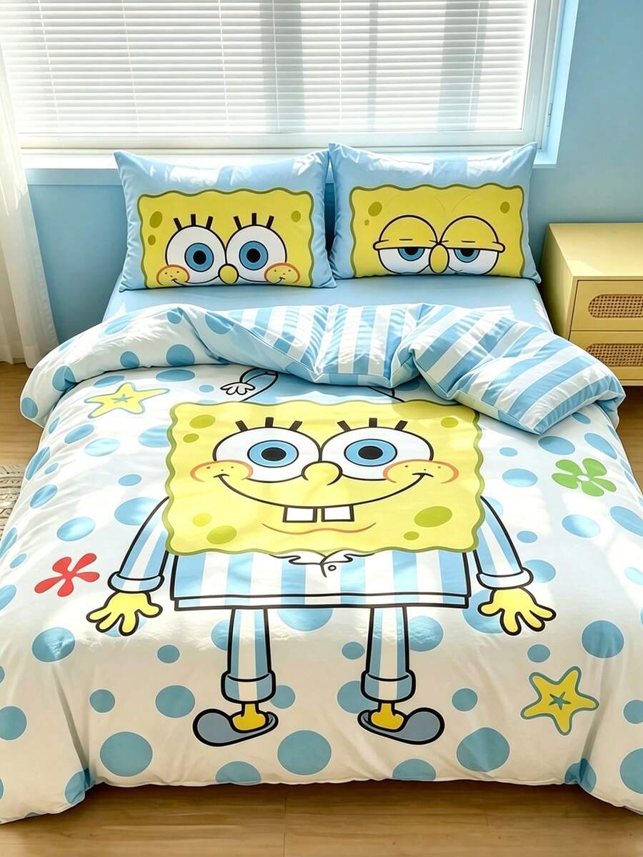 SpongeBob SquarePants Set posteljine od 3 komada, mekan i topao brušeni materijal