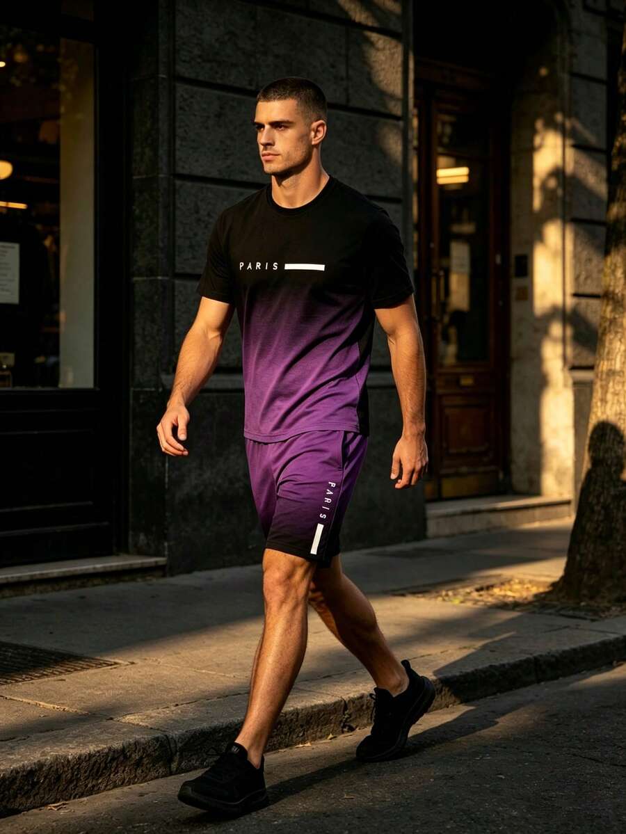 Muški dvodelni set u gradijent boji sa majicom i šorts