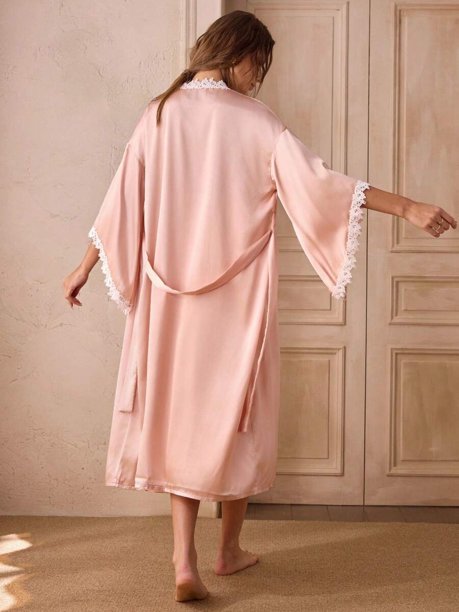 Elegantni satenski set pidžame od 2 komada za žene, haljina na bretele i ogrtač