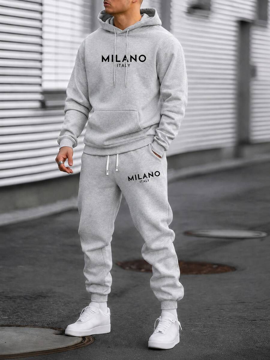 Muški lagani set od tkanine sa duksericom  i pantalonama sa Milano printom