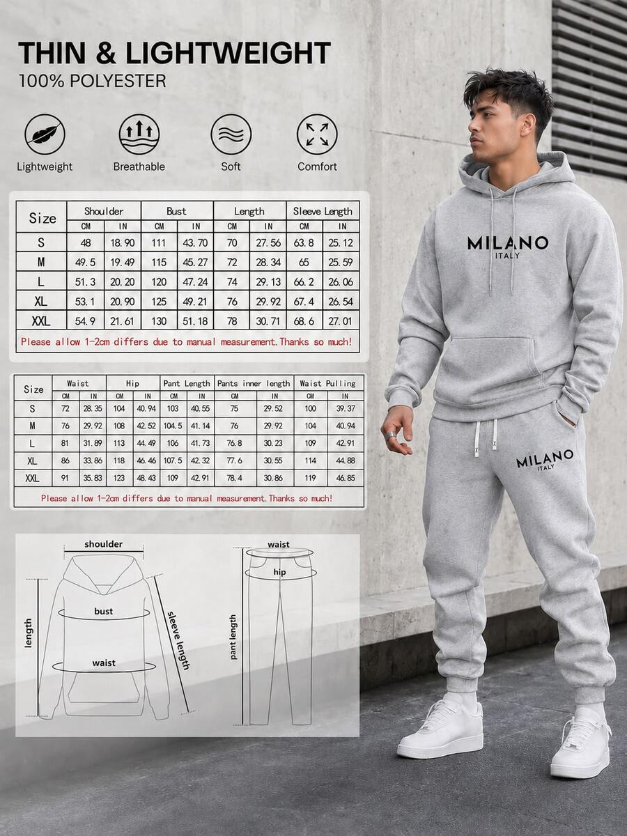 Muški lagani set od tkanine sa duksericom  i pantalonama sa Milano printom
