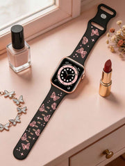 Slatka silikonska narukvica za sat sa urezanim leptirom, kompatibilna sa Apple Watch 38/40/41/42/44/45/46/49 mm